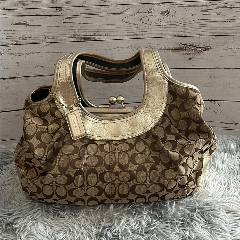 Coach Y2K Brown and Gold Signature Tote